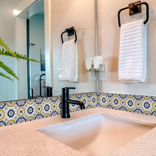 Easy DIY peel and stick Blue and Yellow colorful tile stickers for bathroom Model - A6