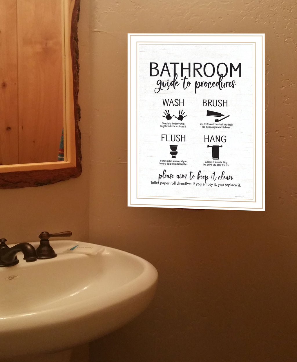 Bathroom Guide White Framed Print Bathroom Wall Art