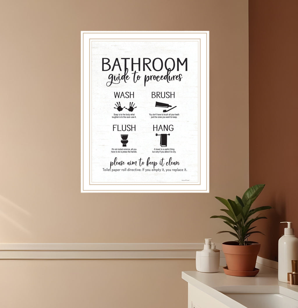Bathroom Guide White Framed Print Bathroom Wall Art