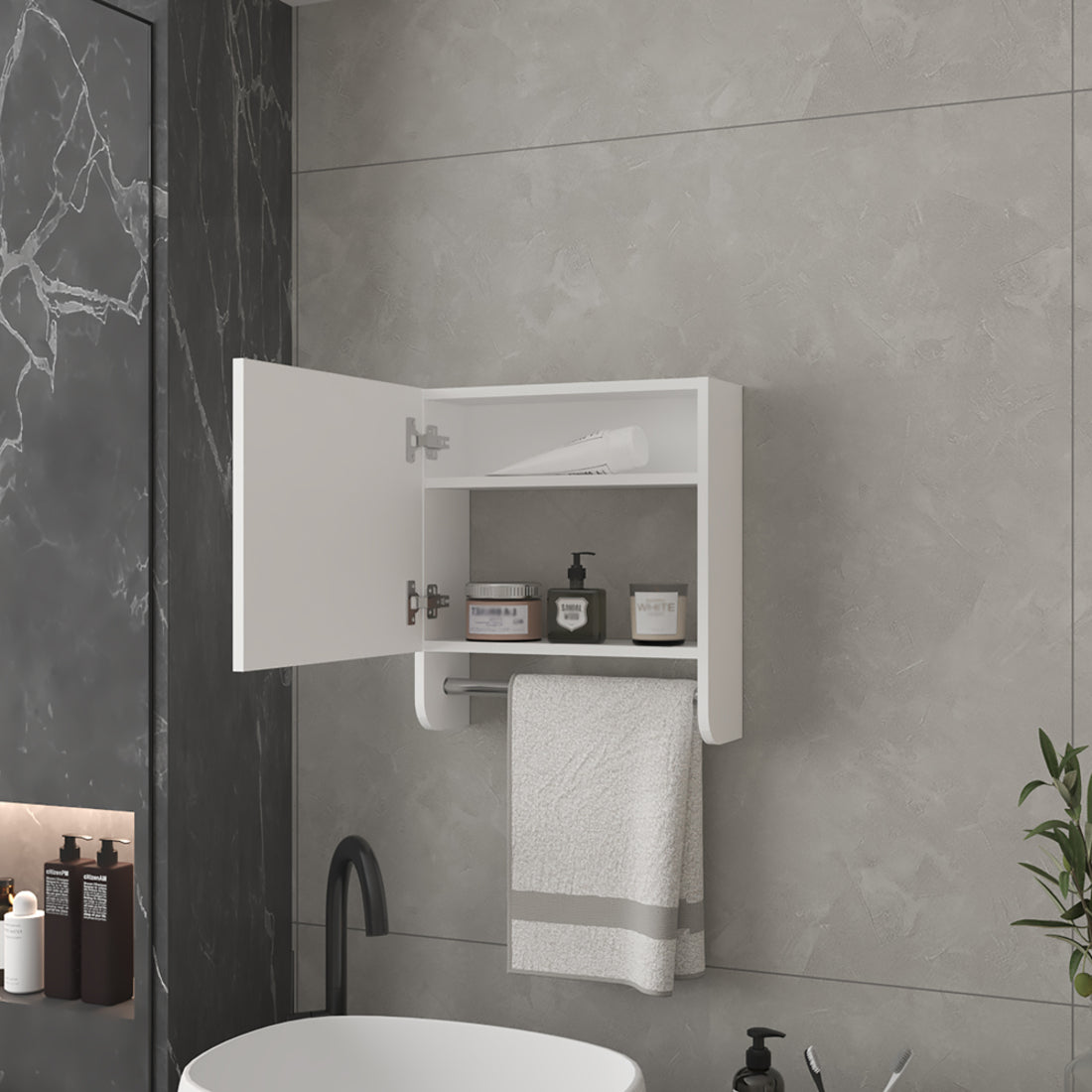 18" White Wood, Metal Floating Bathroom Vanity And Medicine Cabinet With Mirror