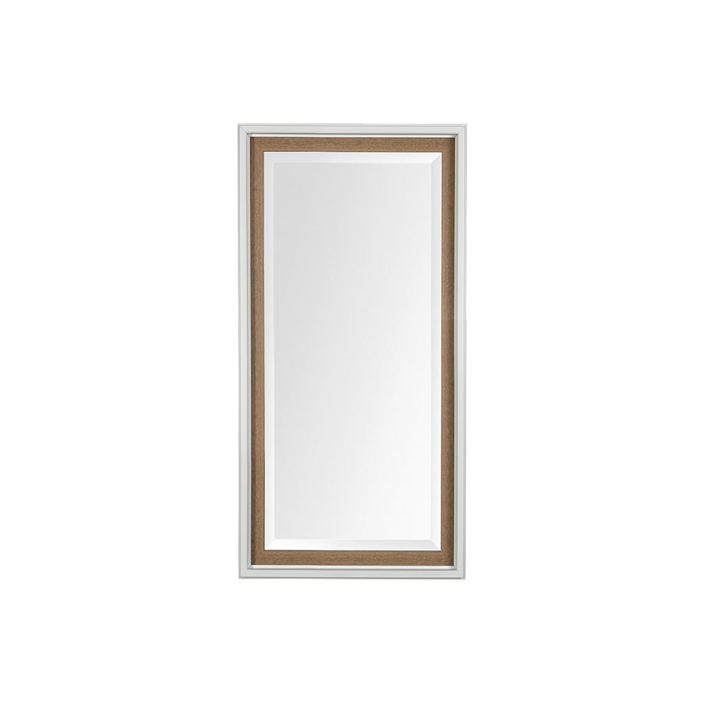 53" White And Natural Framed Bathroom Vanity Mirror