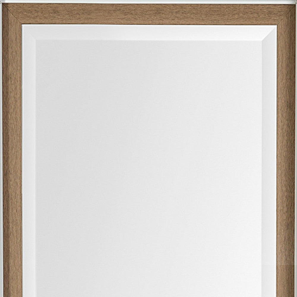 53" White And Natural Framed Bathroom Vanity Mirror