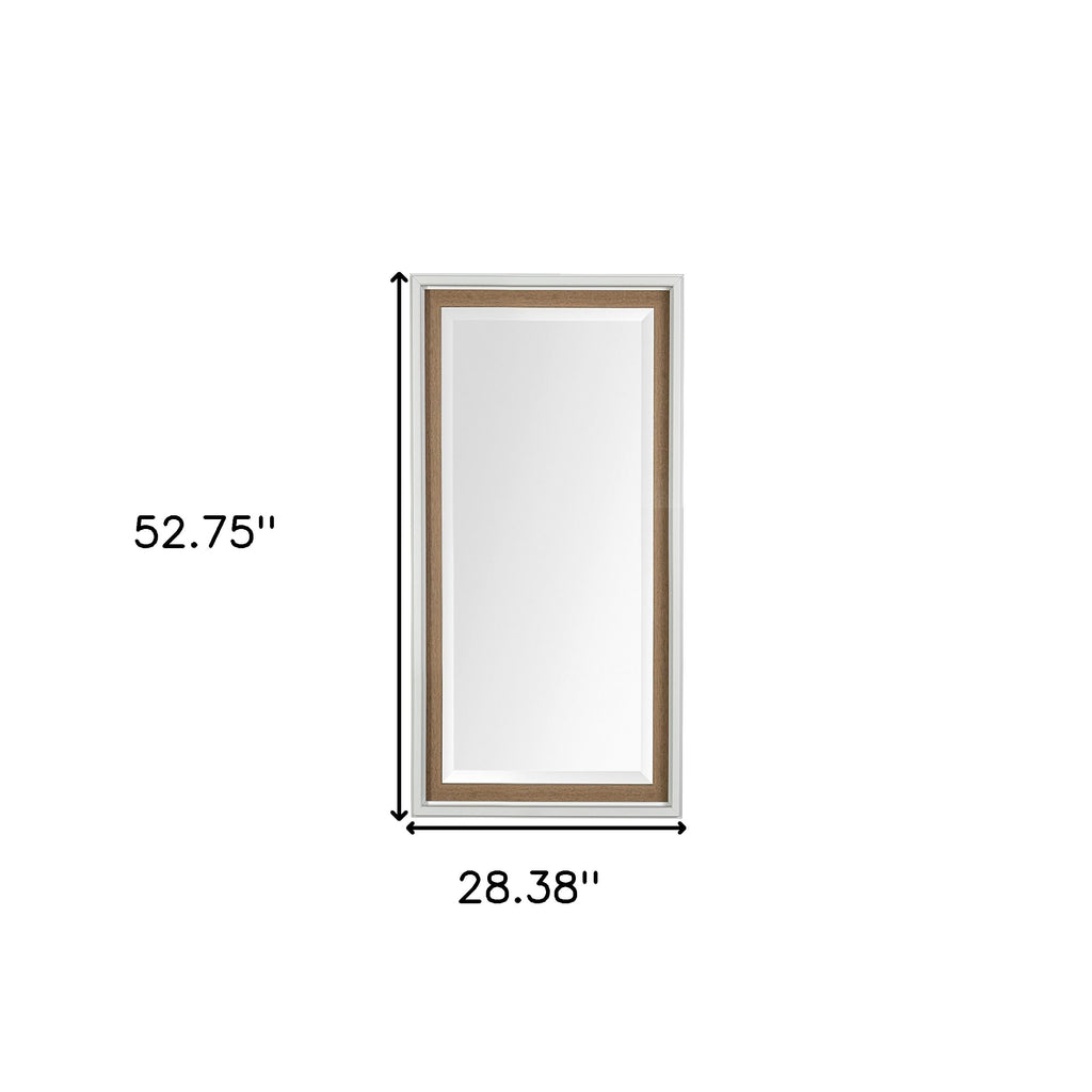 53" White And Natural Framed Bathroom Vanity Mirror