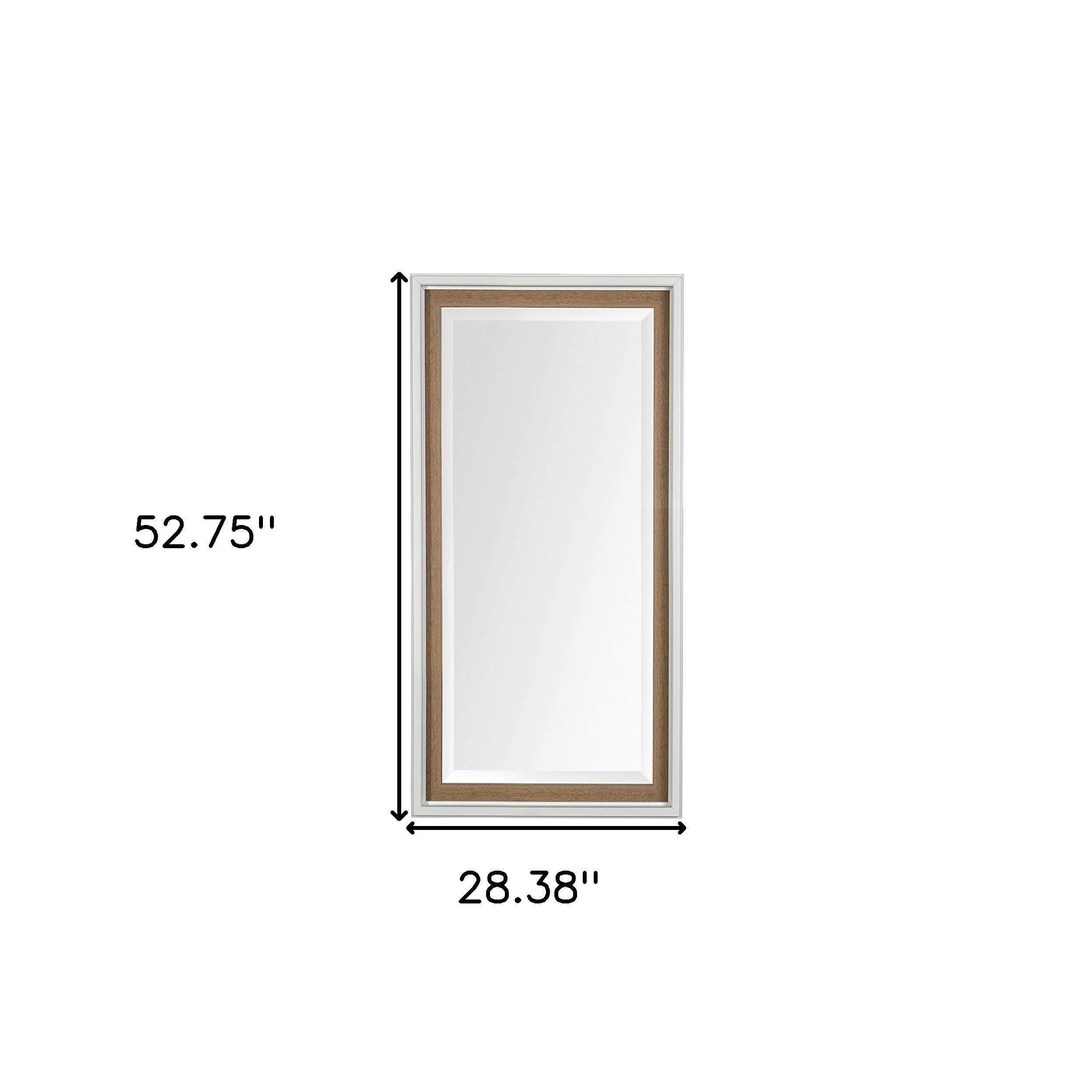 53" White And Natural Framed Bathroom Vanity Mirror