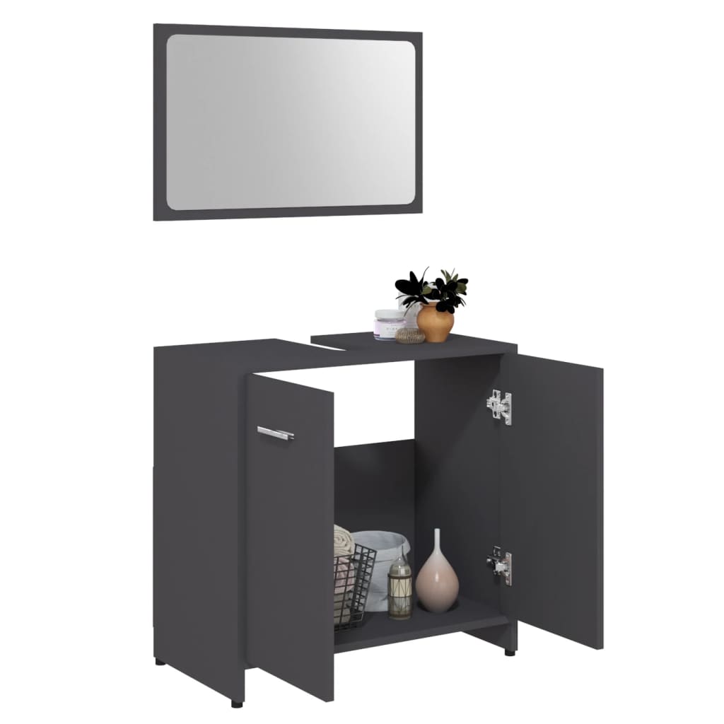 NNEVL Bathroom Furniture Set Grey Chipboard