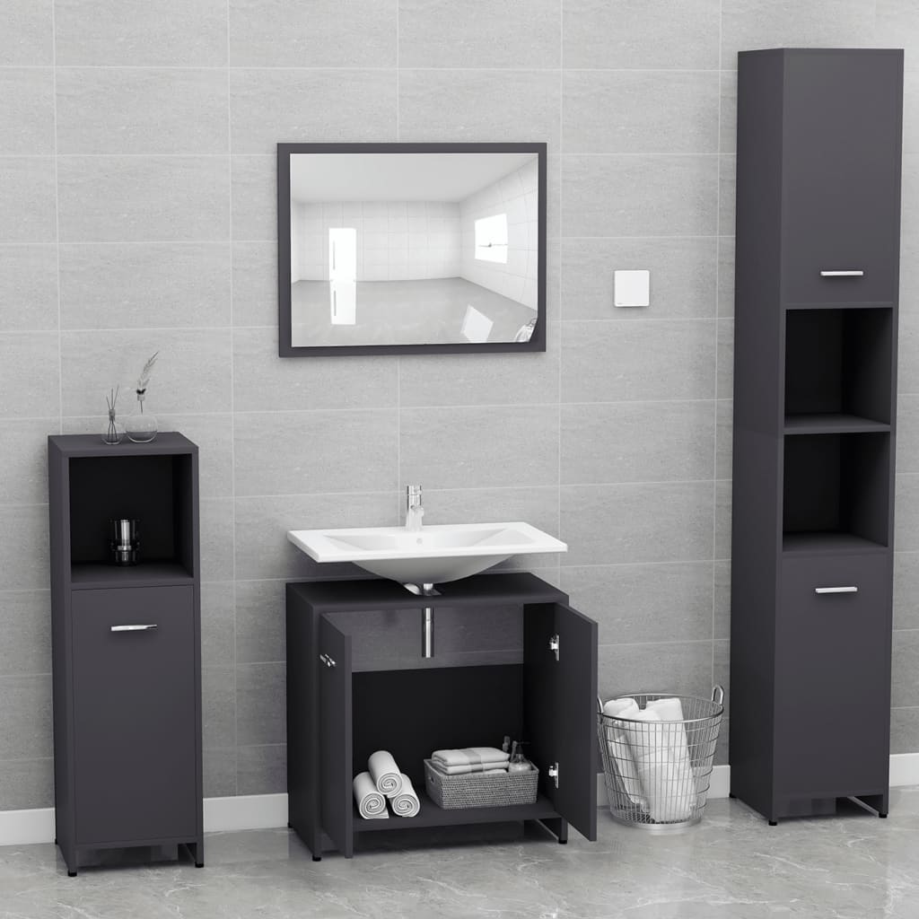 NNEVL Bathroom Furniture Set Grey Chipboard