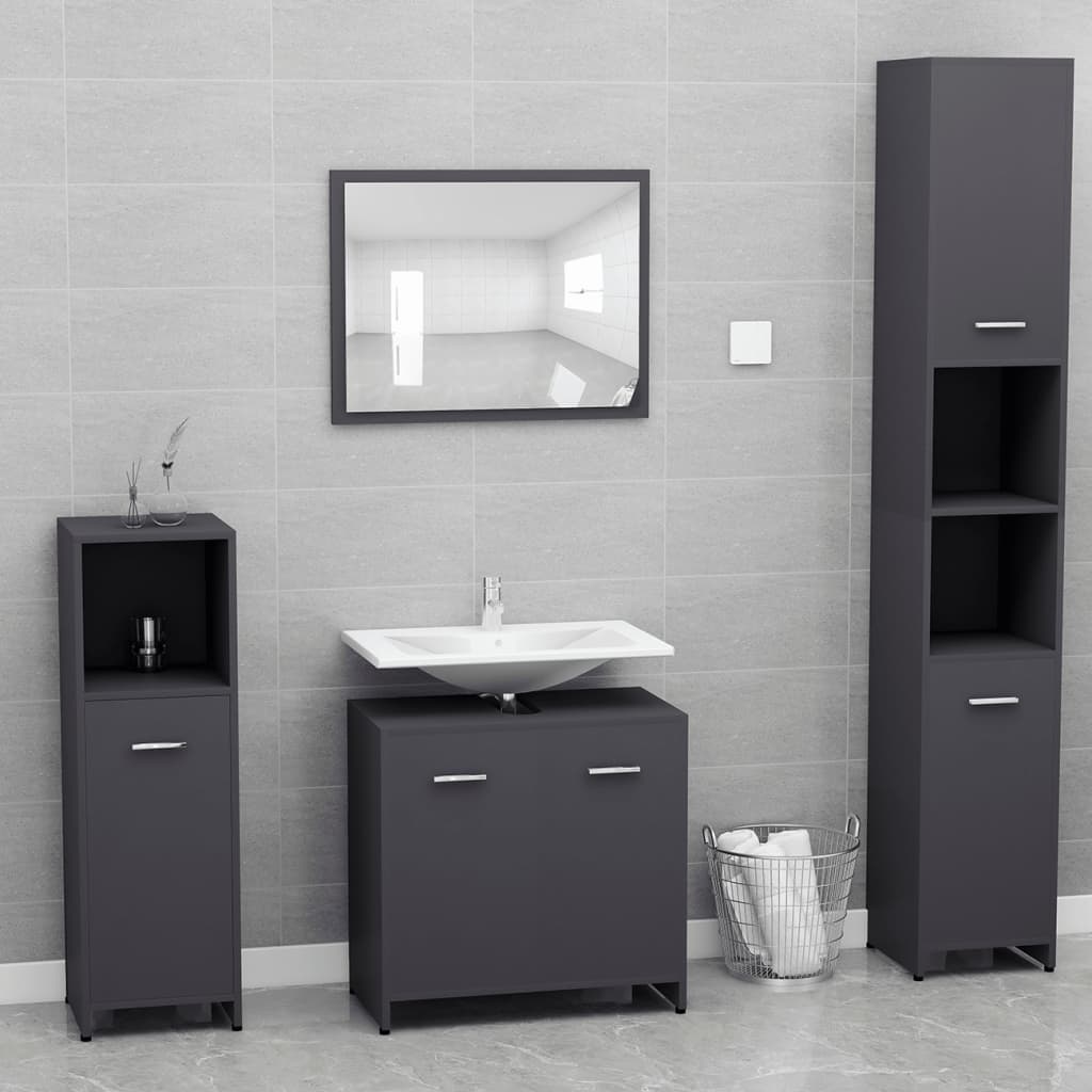 NNEVL Bathroom Furniture Set Grey Chipboard