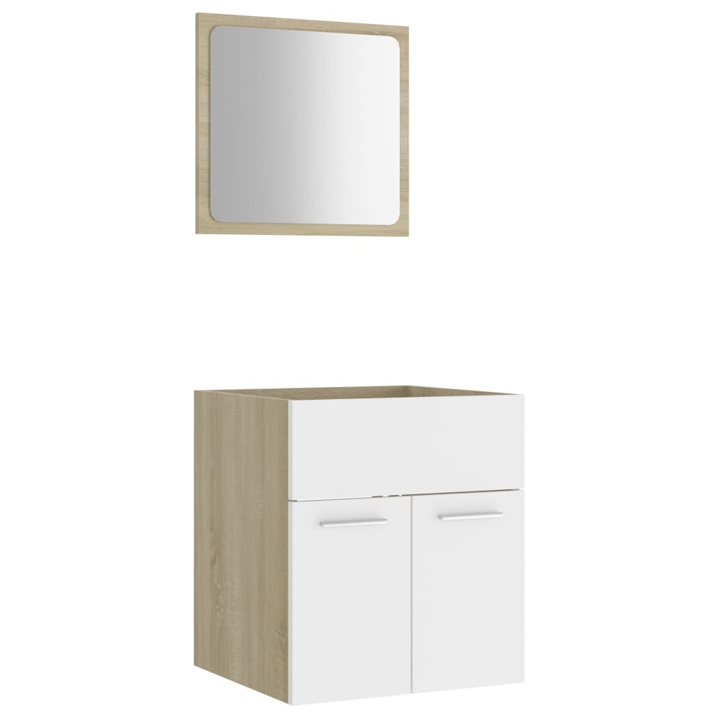 NNEVL 2 Piece Bathroom Furniture Set White and Sonoma Oak Chipboard