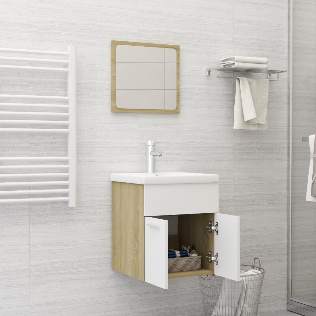 NNEVL 2 Piece Bathroom Furniture Set White and Sonoma Oak Chipboard