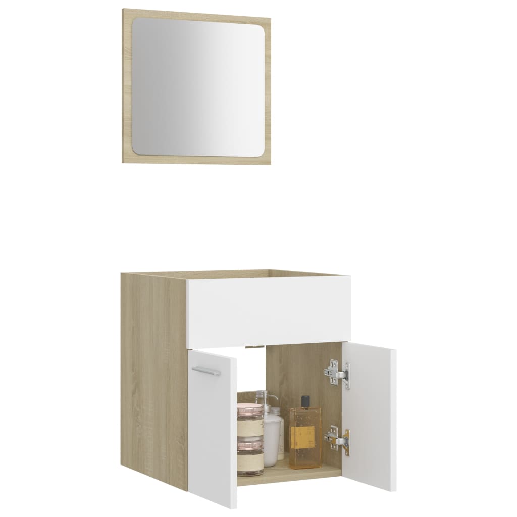 NNEVL 2 Piece Bathroom Furniture Set White and Sonoma Oak Chipboard