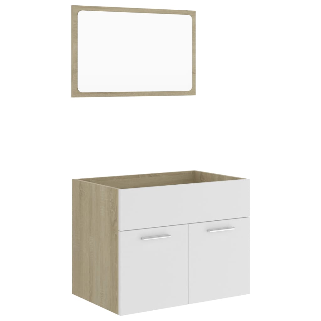 NNEVL 2 Piece Bathroom Furniture Set White and Sonoma Oak Chipboard