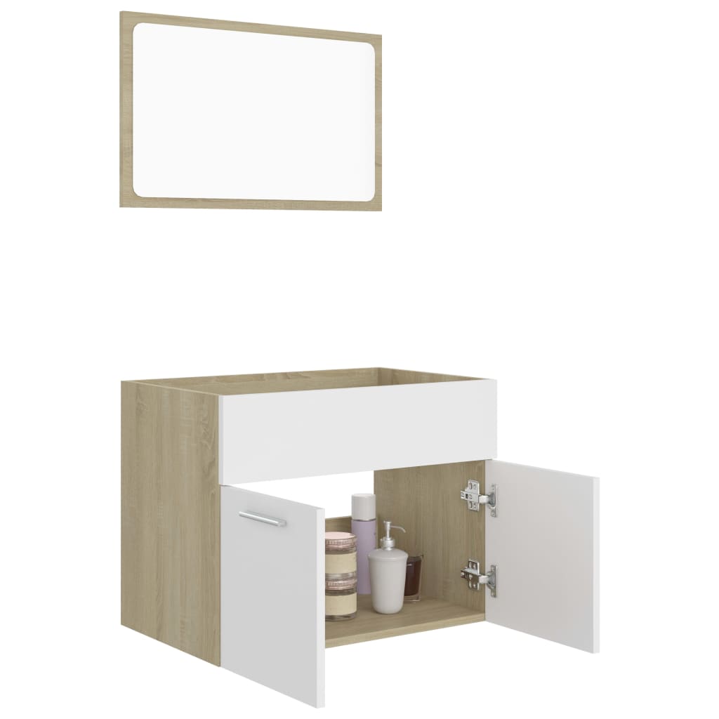 NNEVL 2 Piece Bathroom Furniture Set White and Sonoma Oak Chipboard