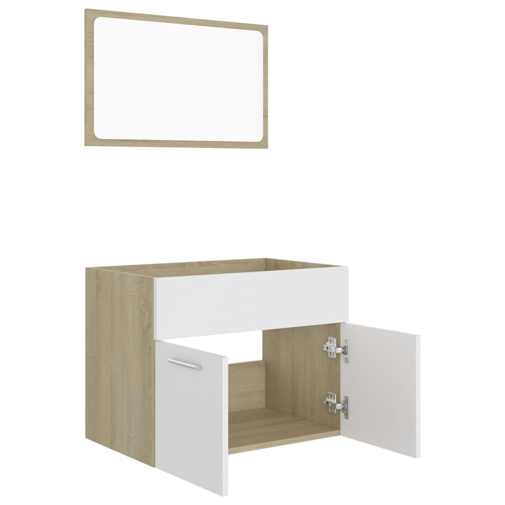 NNEVL 2 Piece Bathroom Furniture Set White and Sonoma Oak Chipboard