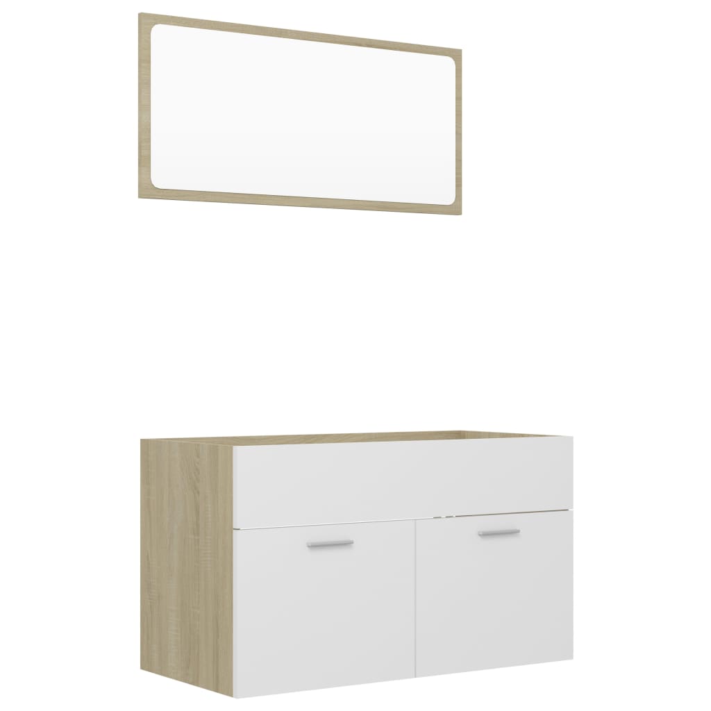 NNEVL 2 Piece Bathroom Furniture Set White and Sonoma Oak Chipboard