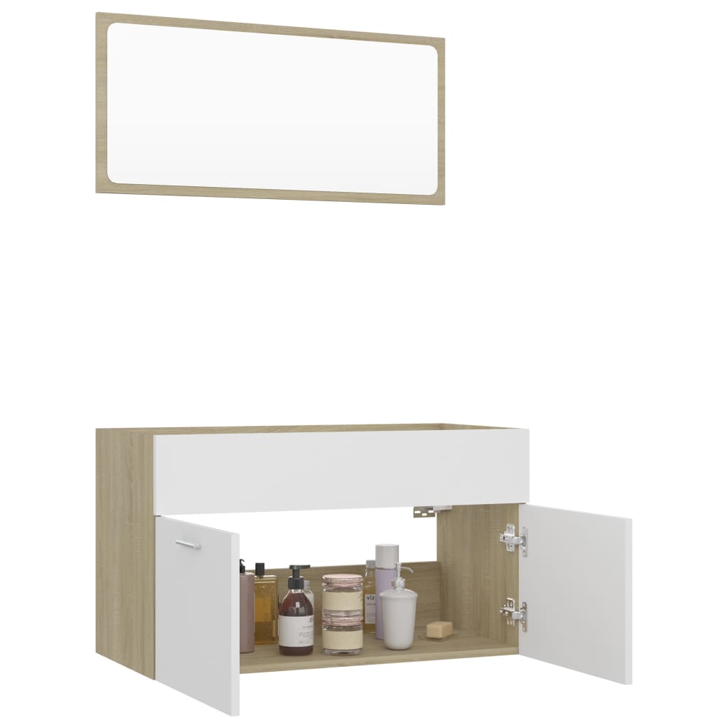 NNEVL 2 Piece Bathroom Furniture Set White and Sonoma Oak Chipboard