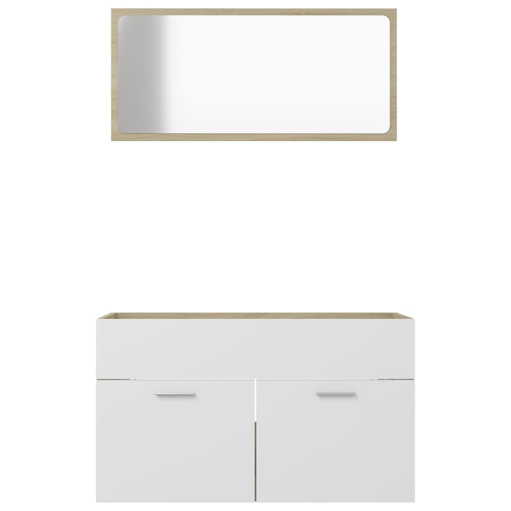 NNEVL 2 Piece Bathroom Furniture Set White and Sonoma Oak Chipboard
