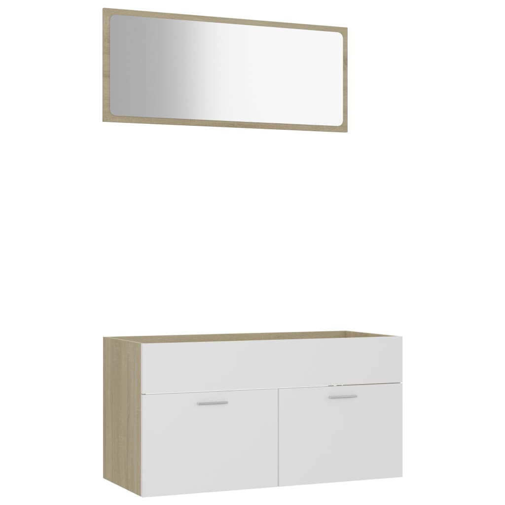 NNEVL 2 Piece Bathroom Furniture Set White and Sonoma Oak Chipboard