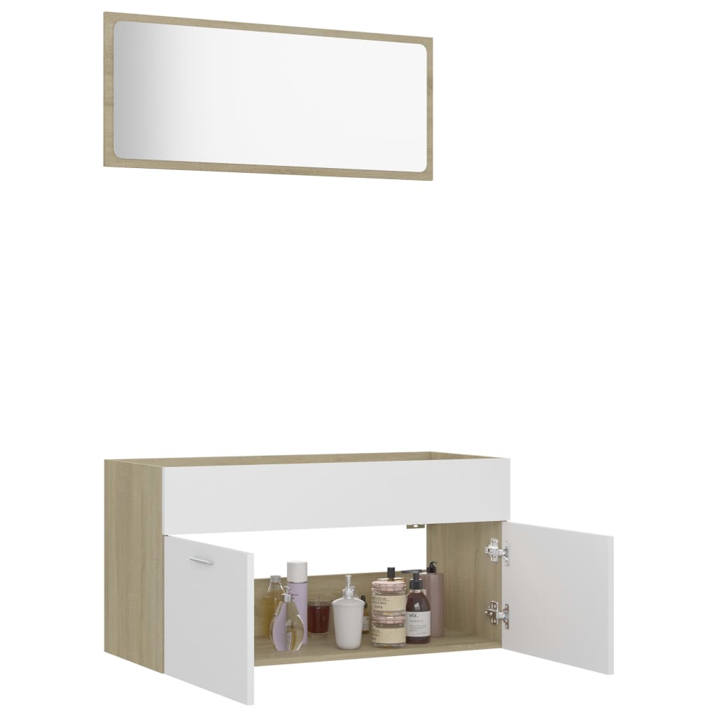 NNEVL 2 Piece Bathroom Furniture Set White and Sonoma Oak Chipboard