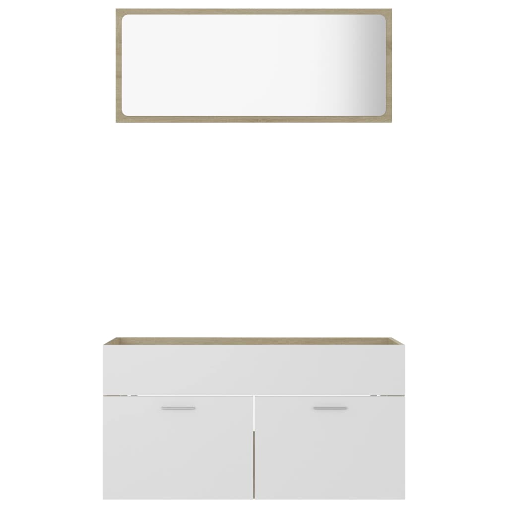 NNEVL 2 Piece Bathroom Furniture Set White and Sonoma Oak Chipboard