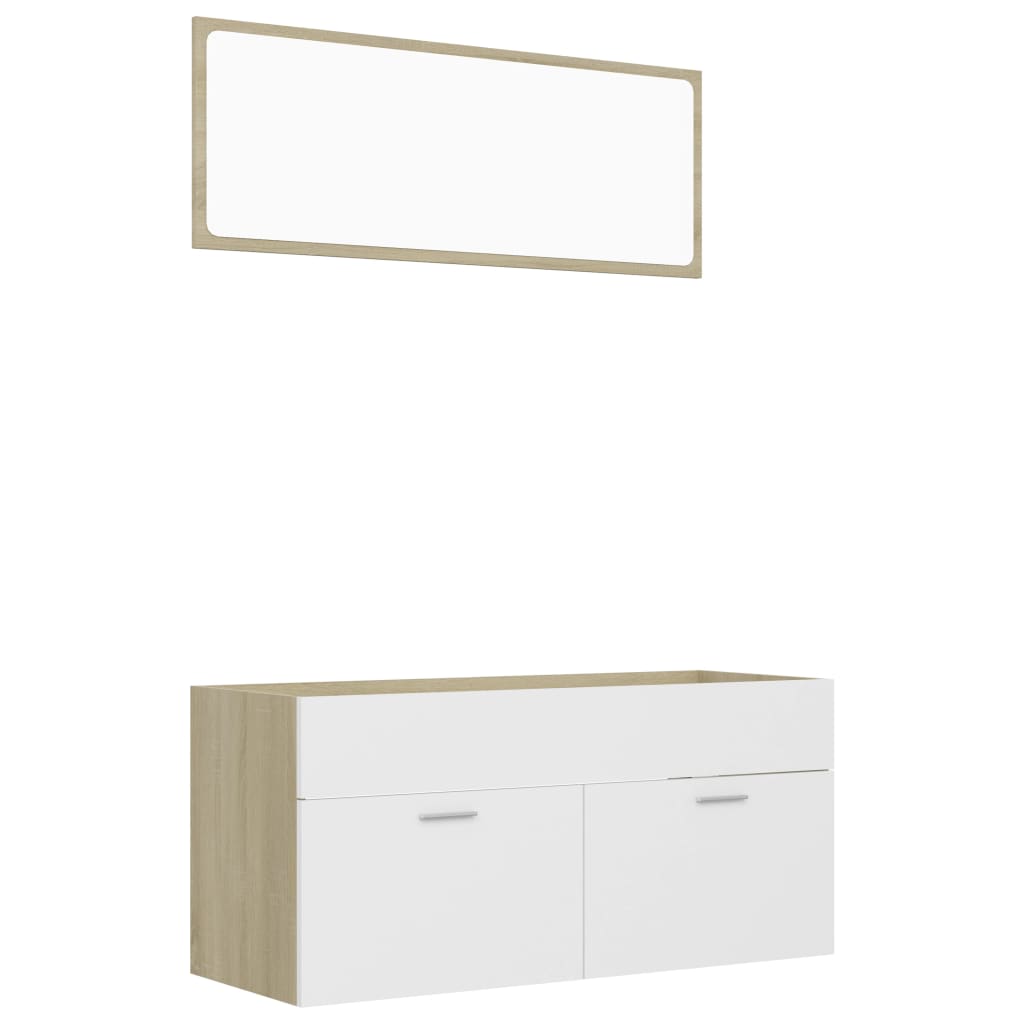 NNEVL 2 Piece Bathroom Furniture Set White and Sonoma Oak Chipboard