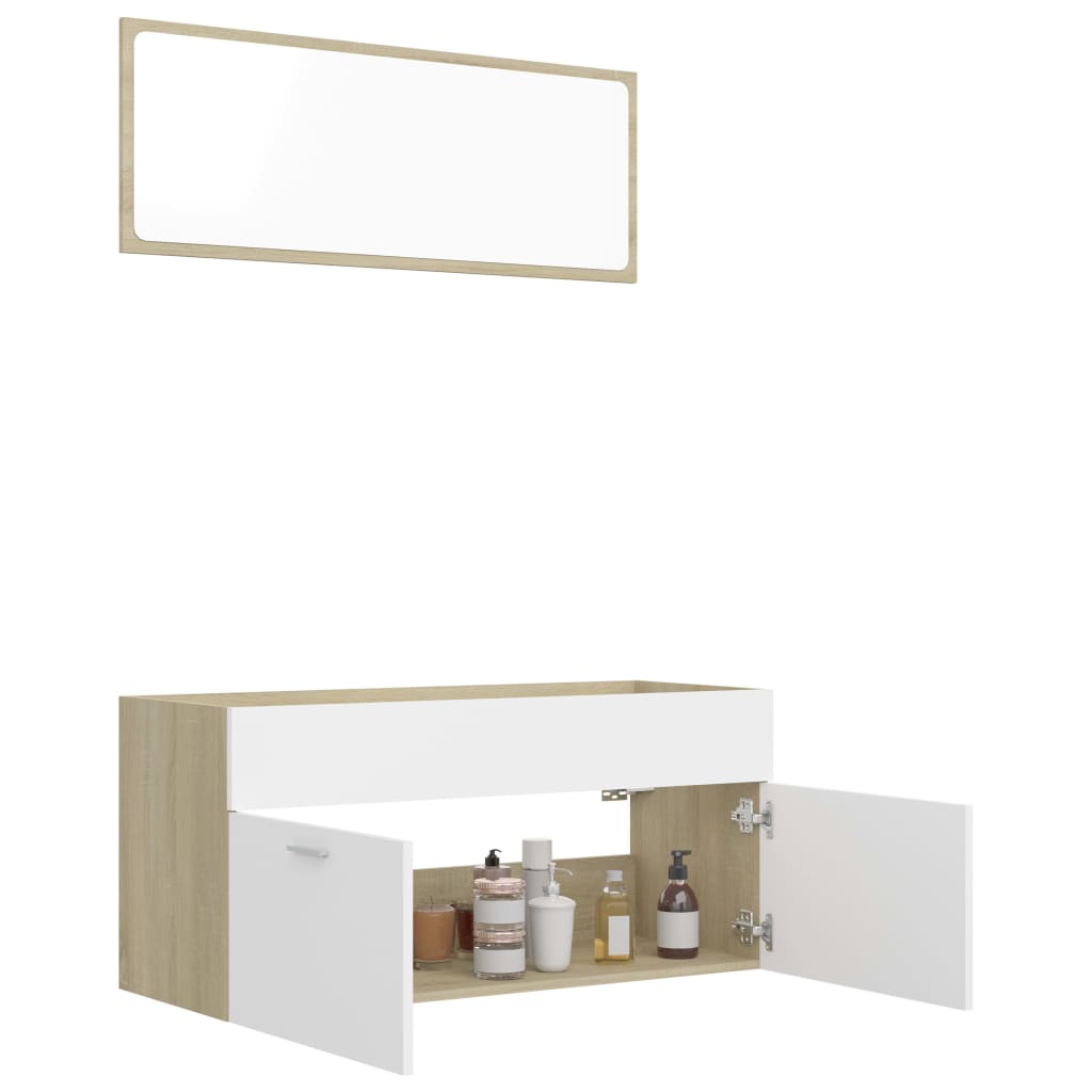 NNEVL 2 Piece Bathroom Furniture Set White and Sonoma Oak Chipboard