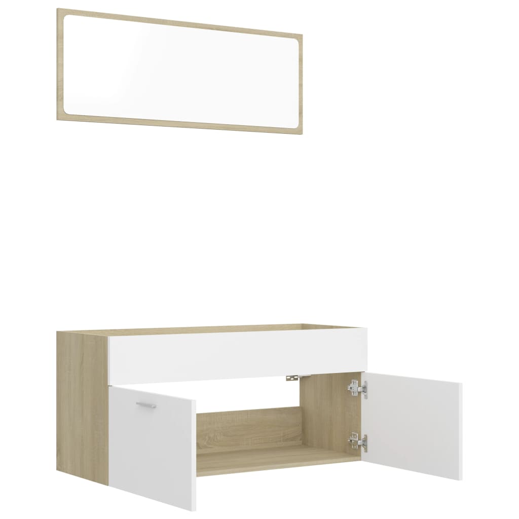 NNEVL 2 Piece Bathroom Furniture Set White and Sonoma Oak Chipboard