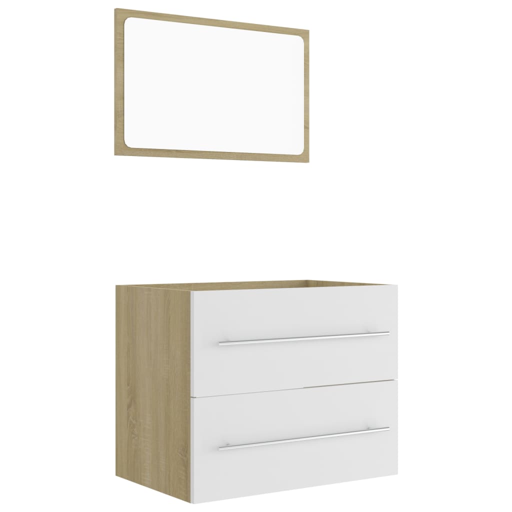NNEVL 2 Piece Bathroom Furniture Set White and Sonoma Oak Chipboard