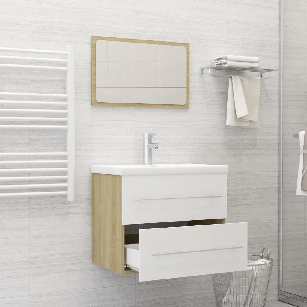 NNEVL 2 Piece Bathroom Furniture Set White and Sonoma Oak Chipboard