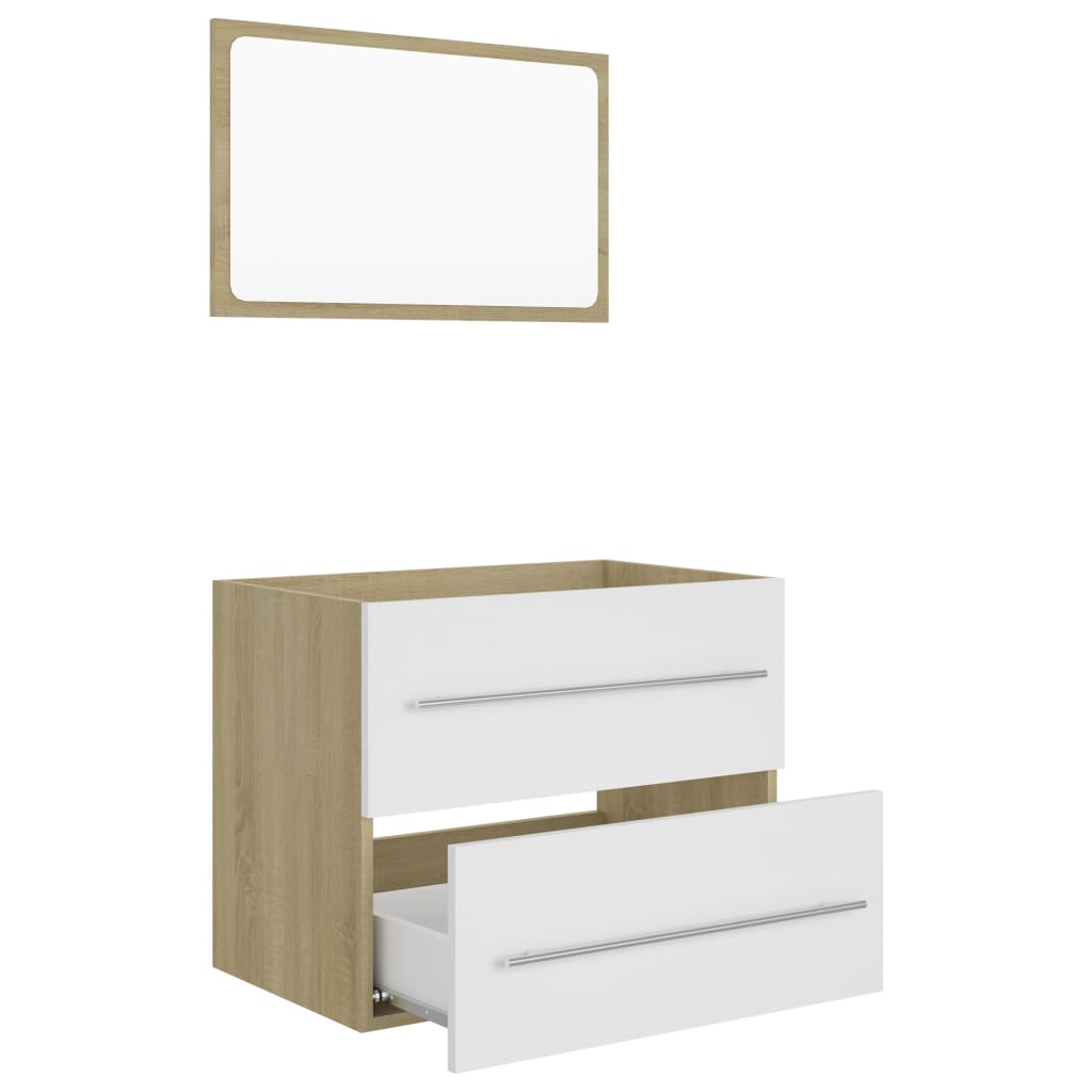 NNEVL 2 Piece Bathroom Furniture Set White and Sonoma Oak Chipboard