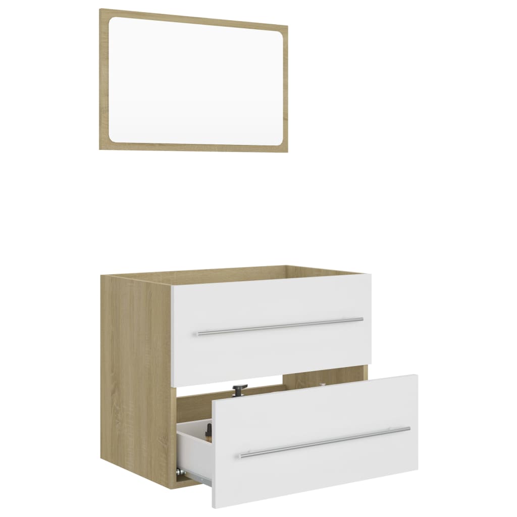 NNEVL 2 Piece Bathroom Furniture Set White and Sonoma Oak Chipboard