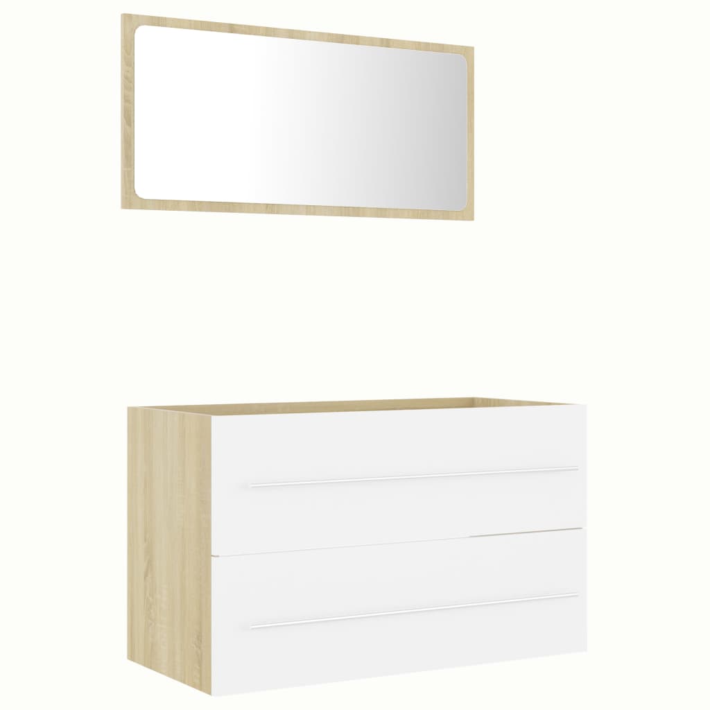 NNEVL 2 Piece Bathroom Furniture Set White and Sonoma Oak Chipboard