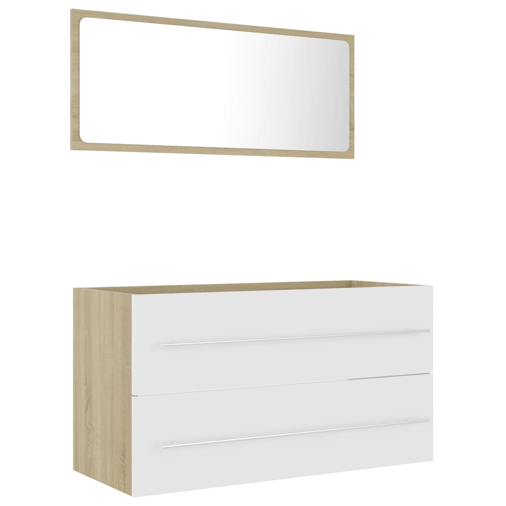 NNEVL 2 Piece Bathroom Furniture Set White and Sonoma Oak Chipboard