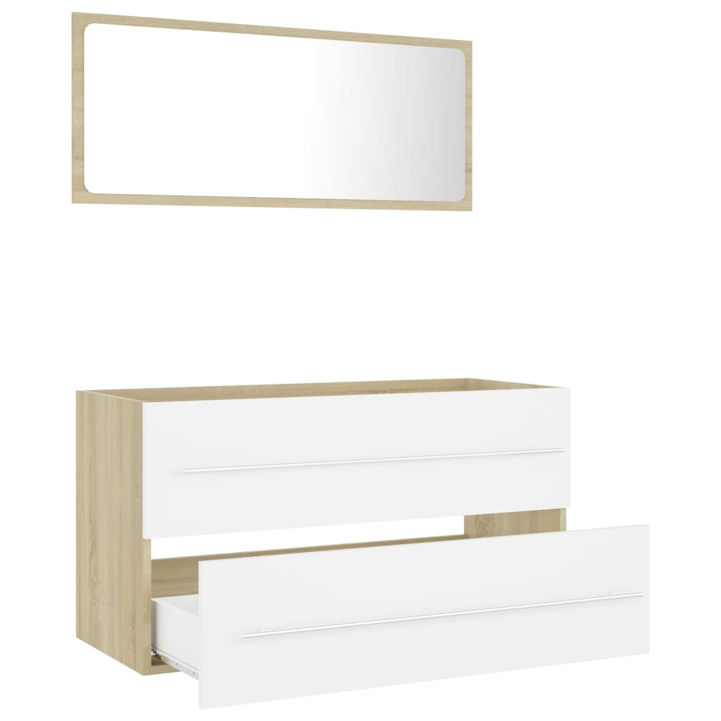 NNEVL 2 Piece Bathroom Furniture Set White and Sonoma Oak Chipboard