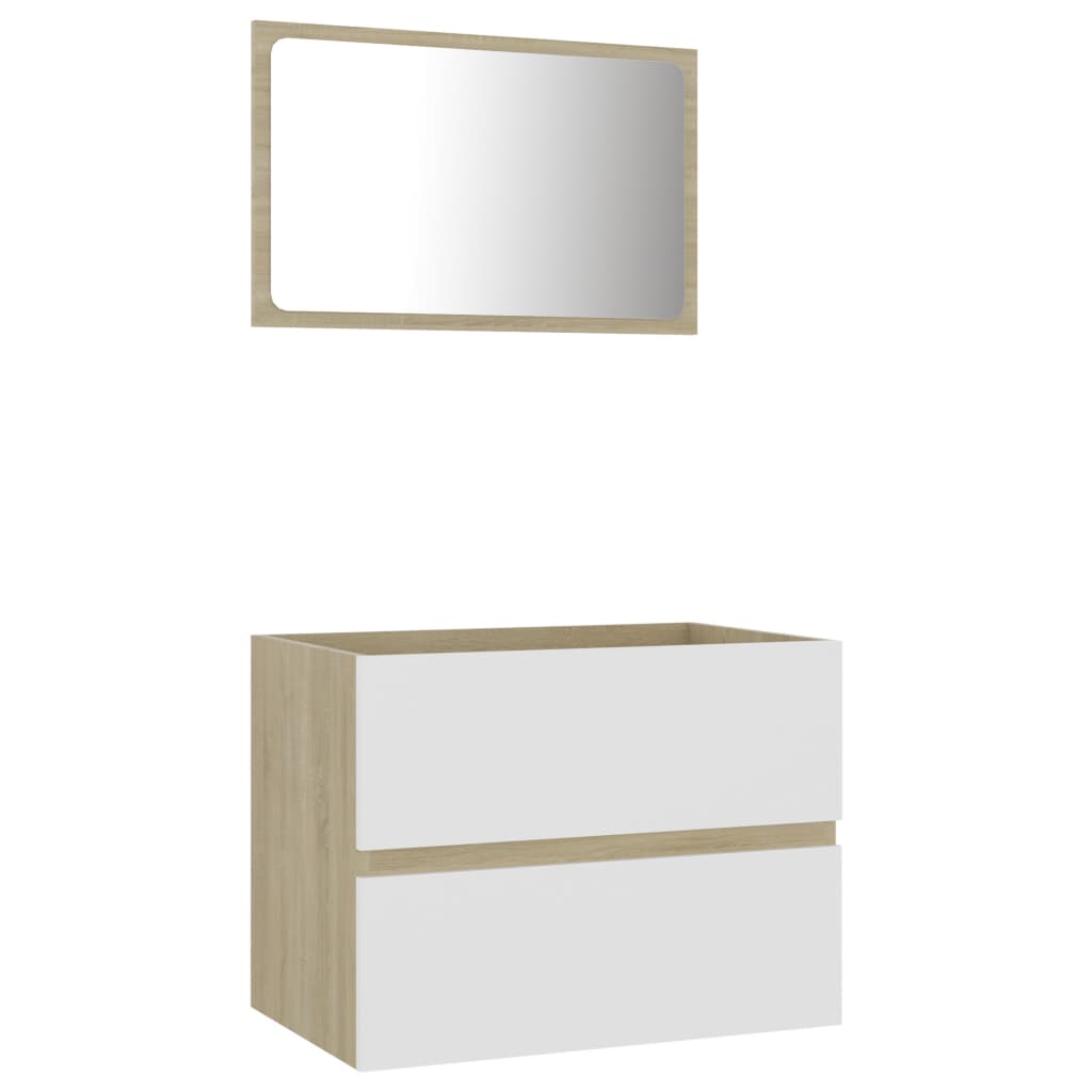 NNEVL 2 Piece Bathroom Furniture Set White and Sonoma Oak Chipboard