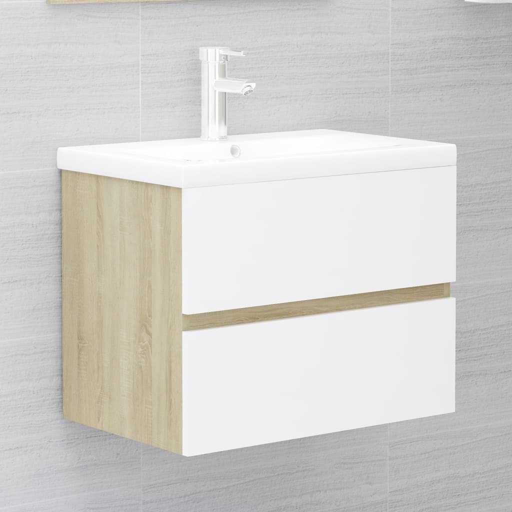 NNEVL 2 Piece Bathroom Furniture Set White and Sonoma Oak Chipboard