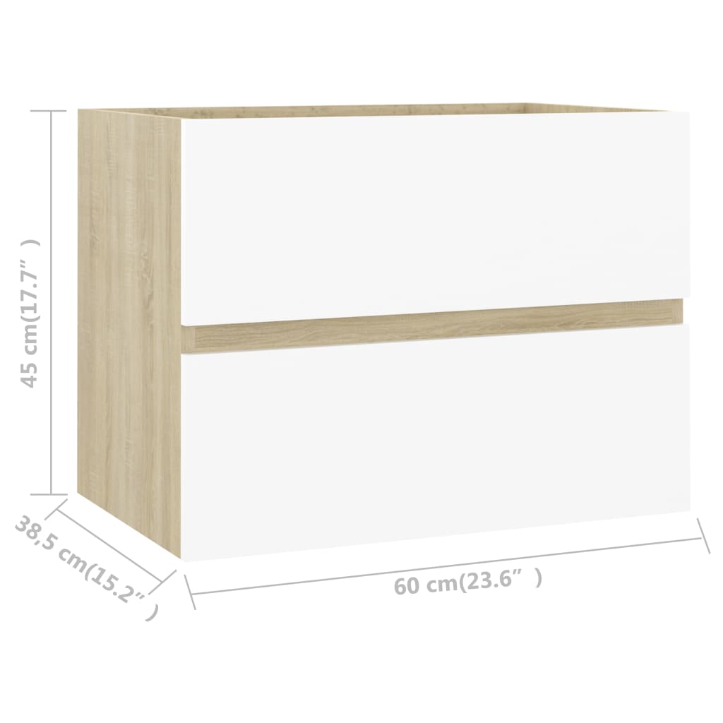 NNEVL 2 Piece Bathroom Furniture Set White and Sonoma Oak Chipboard