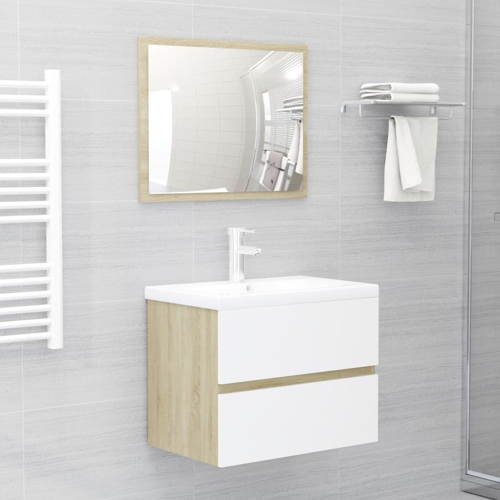 NNEVL 2 Piece Bathroom Furniture Set White and Sonoma Oak Chipboard