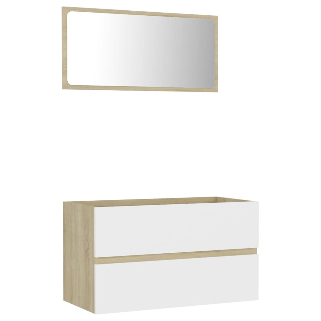 NNEVL 2 Piece Bathroom Furniture Set White and Sonoma Oak Chipboard