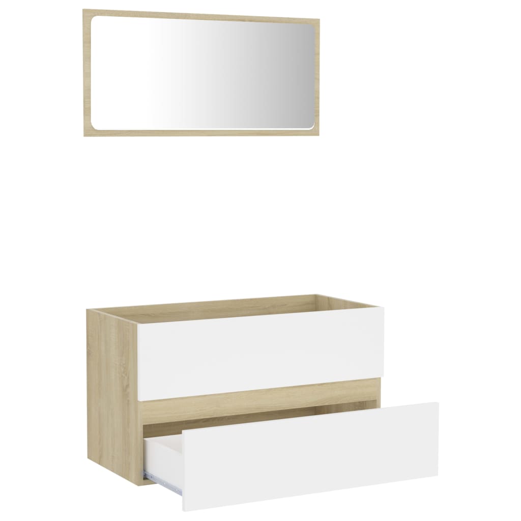 NNEVL 2 Piece Bathroom Furniture Set White and Sonoma Oak Chipboard