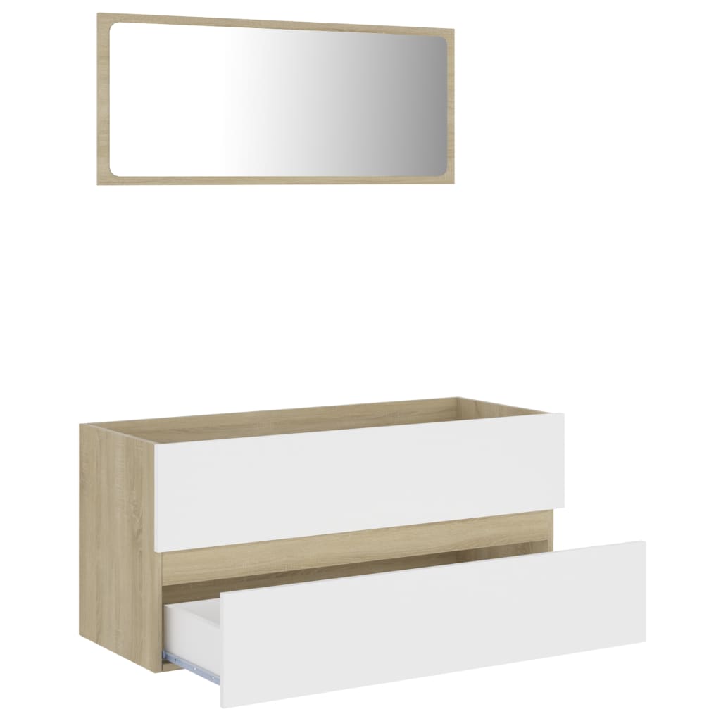 NNEVL 2 Piece Bathroom Furniture Set White and Sonoma Oak Chipboard