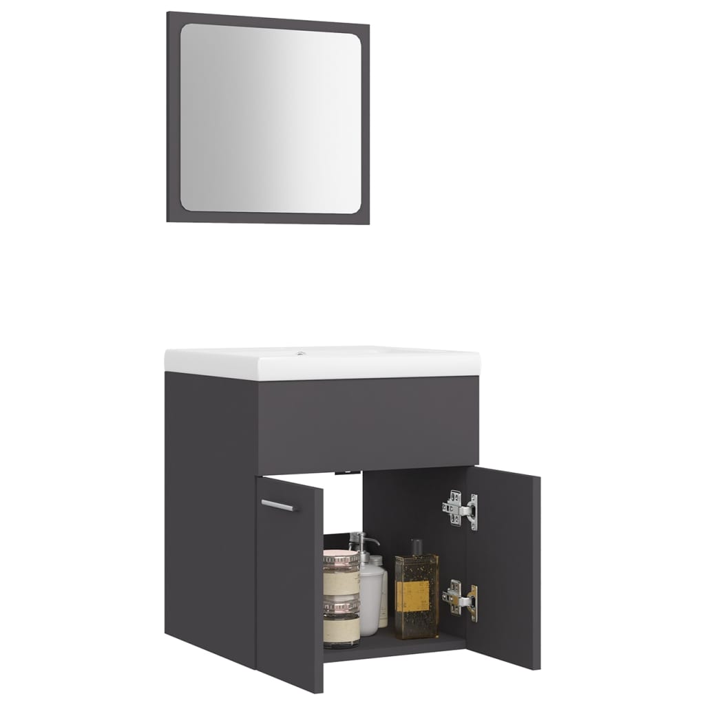 NNEVL Bathroom Furniture Set Grey Chipboard