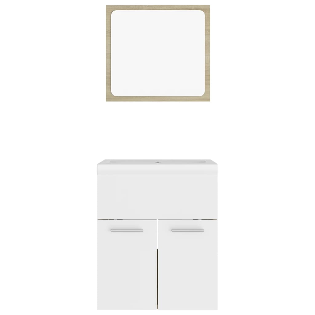 NNEVL Bathroom Furniture Set White and Sonoma Oak Chipboard
