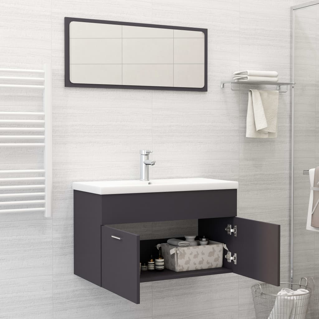 NNEVL Bathroom Furniture Set Grey Chipboard