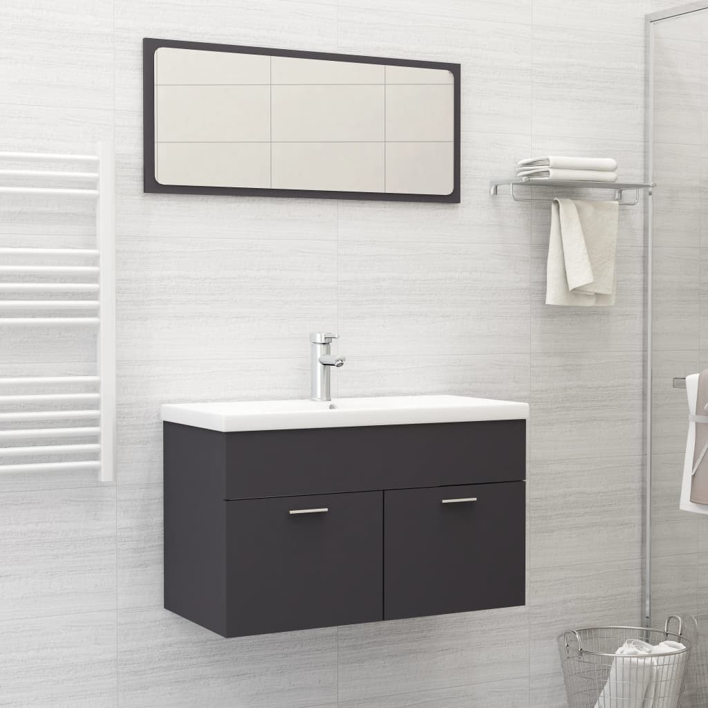 NNEVL Bathroom Furniture Set Grey Chipboard