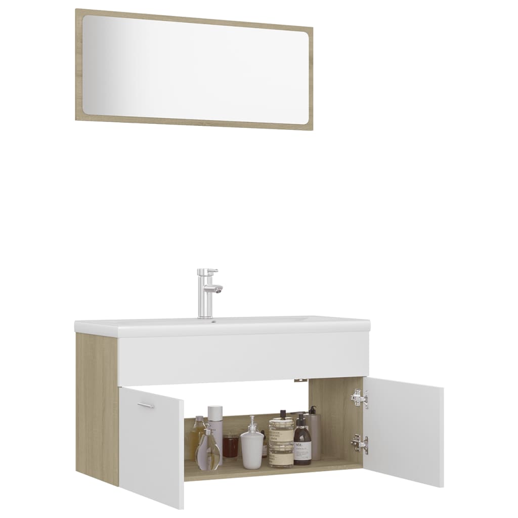 NNEVL Bathroom Furniture Set White and Sonoma Oak Chipboard