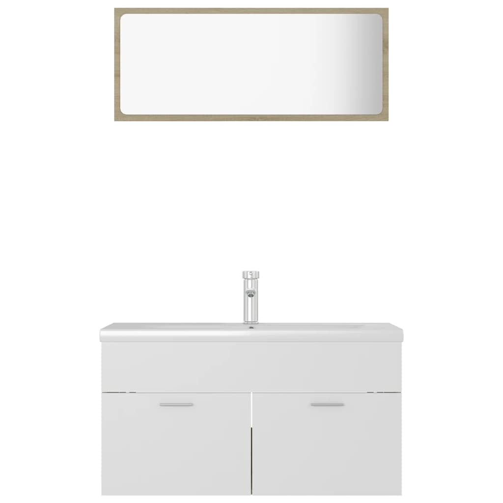 NNEVL Bathroom Furniture Set White and Sonoma Oak Chipboard