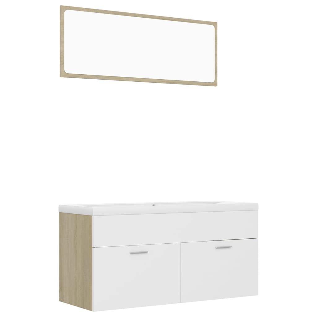 NNEVL Bathroom Furniture Set White and Sonoma Oak Chipboard