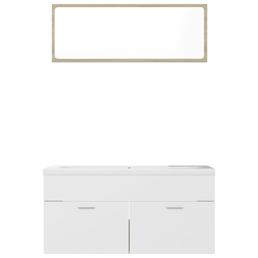 NNEVL Bathroom Furniture Set White and Sonoma Oak Chipboard