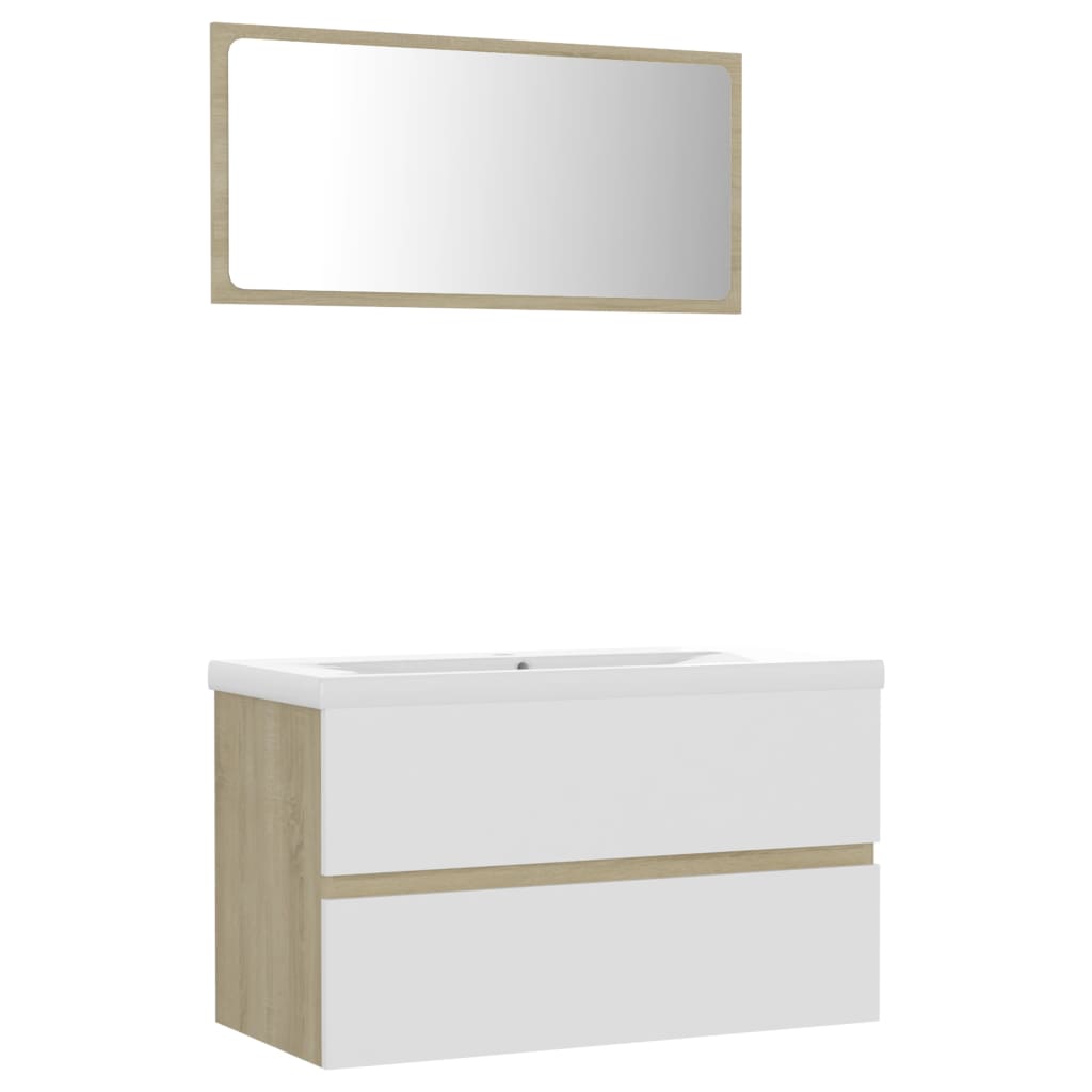 NNEVL Bathroom Furniture Set White and Sonoma Oak Chipboard
