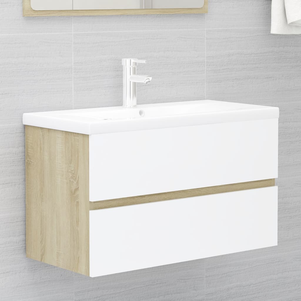 NNEVL Bathroom Furniture Set White and Sonoma Oak Chipboard